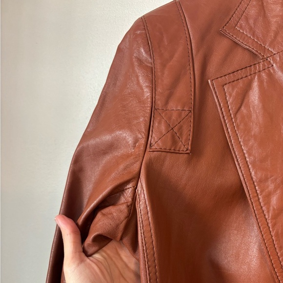 80s Western Vintage Preppy Brown Leather Streetwear Boho Jacket - Size Large - Picture 10 of 14